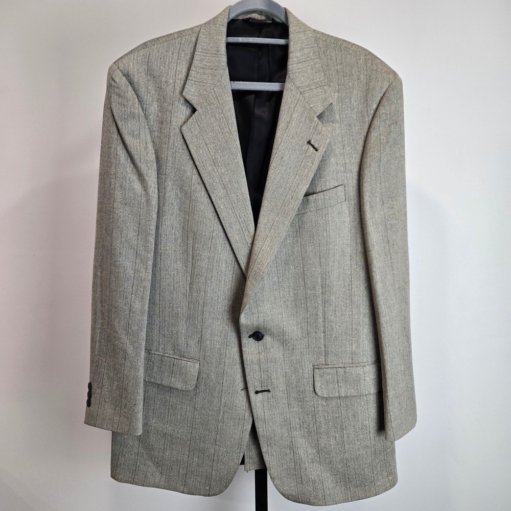 Vintage Burberrys Mens Grey Herringbone Windowpane Wool Blazer Sport Coat 44-46